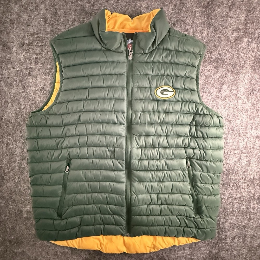 Green Bay Packers Puffer Vest Mens 2XL Green NFL Full Zip Quilted Jacket
